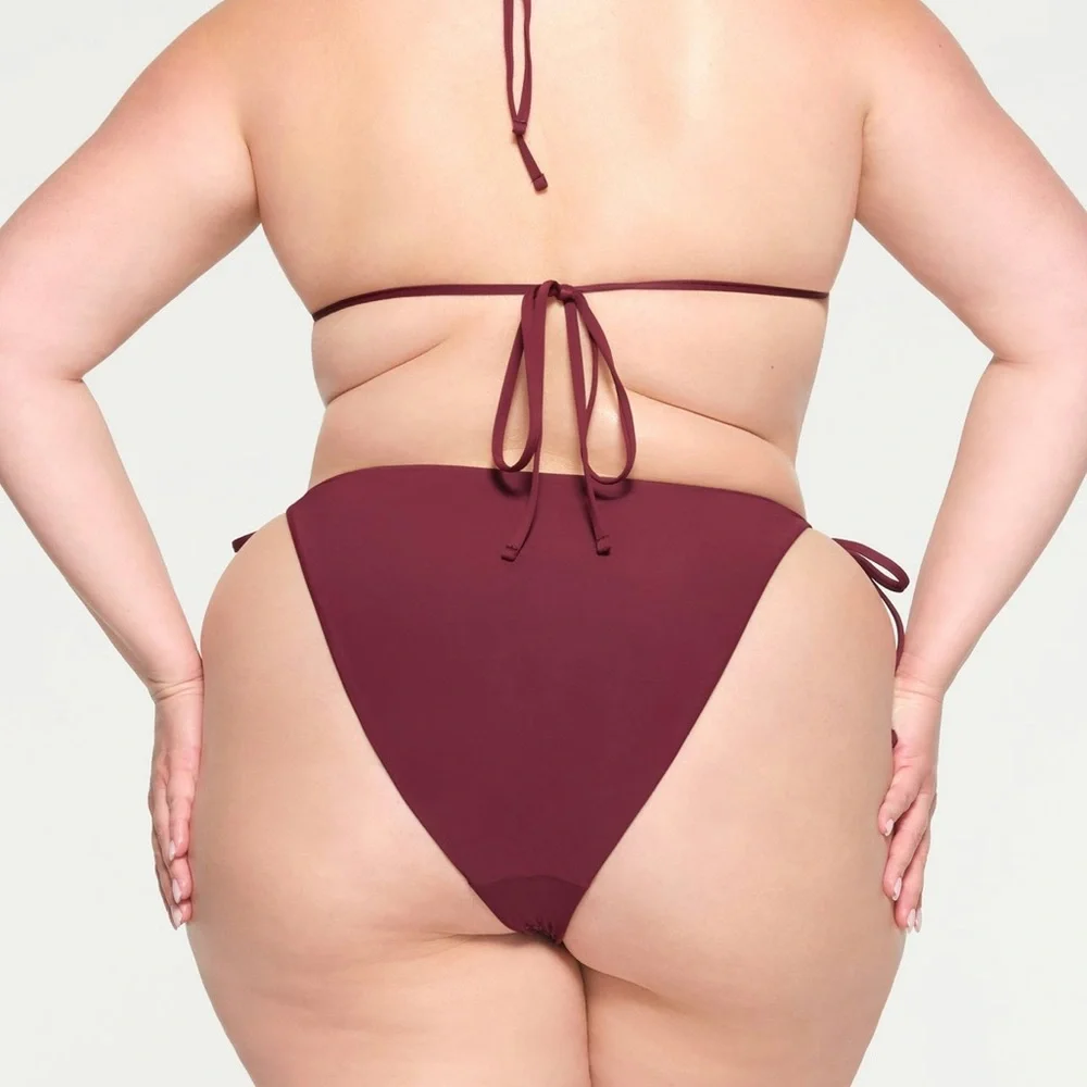 ♥️SKIMS SWIM RHINESTONE TIE BIKINI BOTTOM WINE XL